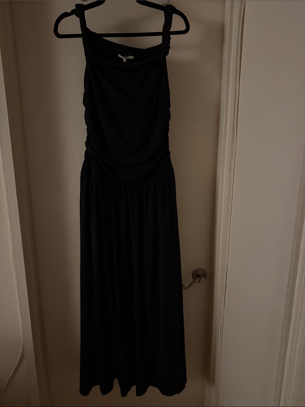 Women’s Sleeveless Black Maxi Dress with Draped Bodice